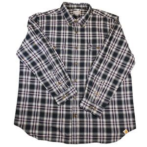 Carhartt Shirt Mens 2XL Button Up Flannel Plaid Relaxed Fit Black Long Sleeve